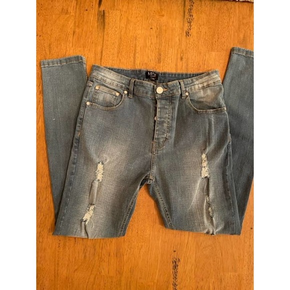 Boohoo MAN Light Distressed Men's Skinny - Picture 3 of 4